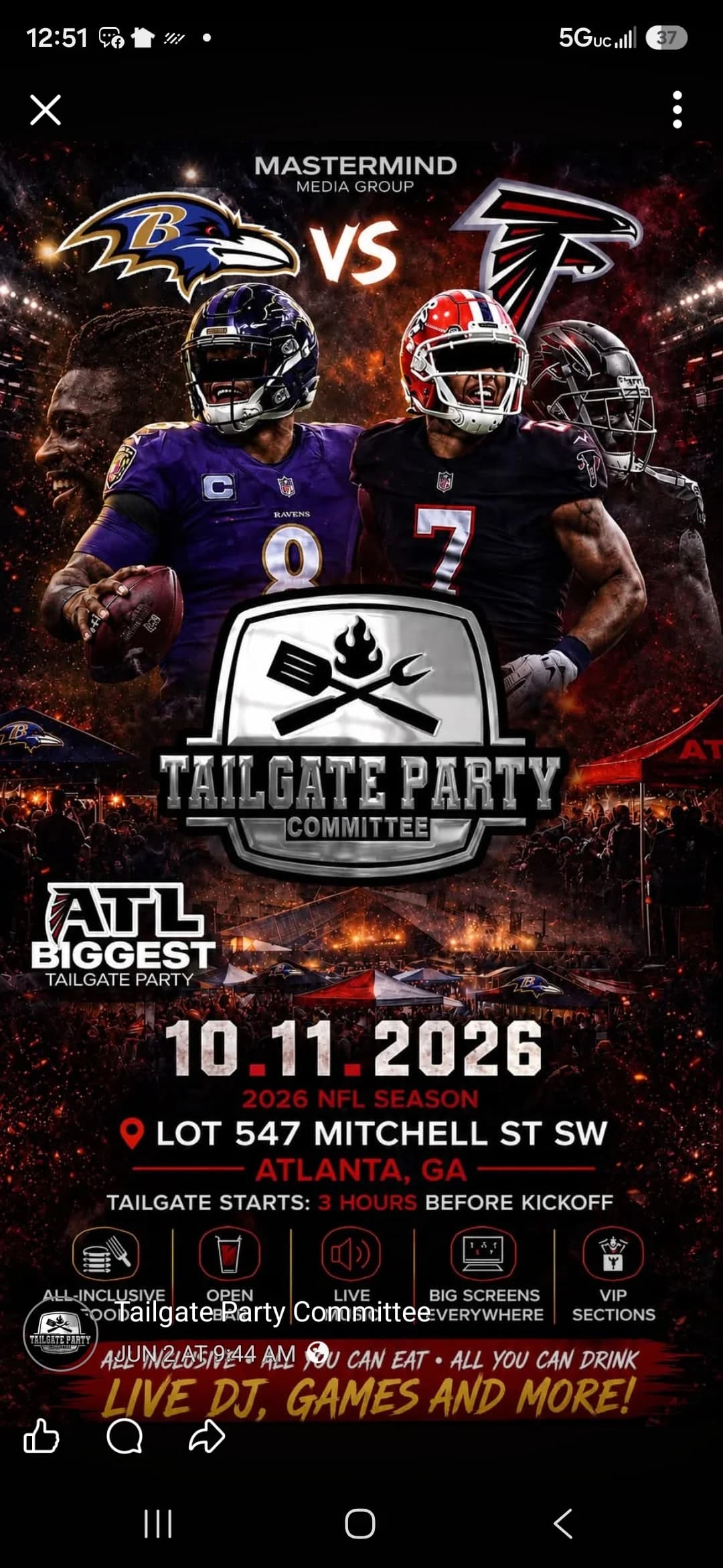 Tailgate Party: Falcons vs Ravens